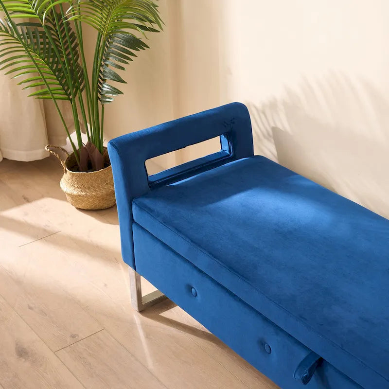 Banc de rangement en velours avec accoudoirs et structure en bois pour chambre à coucher (67,91 €)