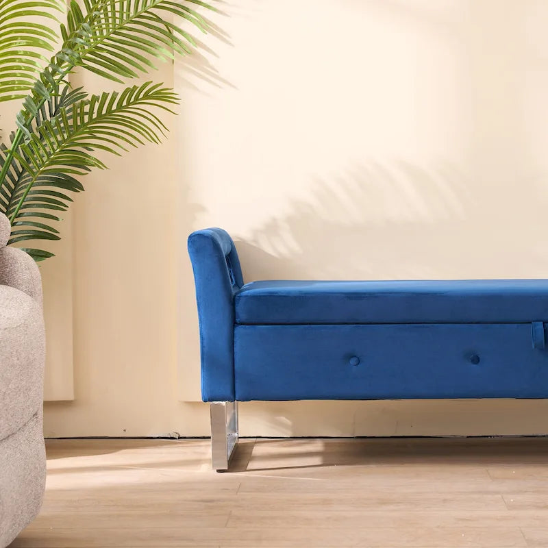 Banc de rangement en velours avec accoudoirs et structure en bois pour chambre à coucher (67,91 €)