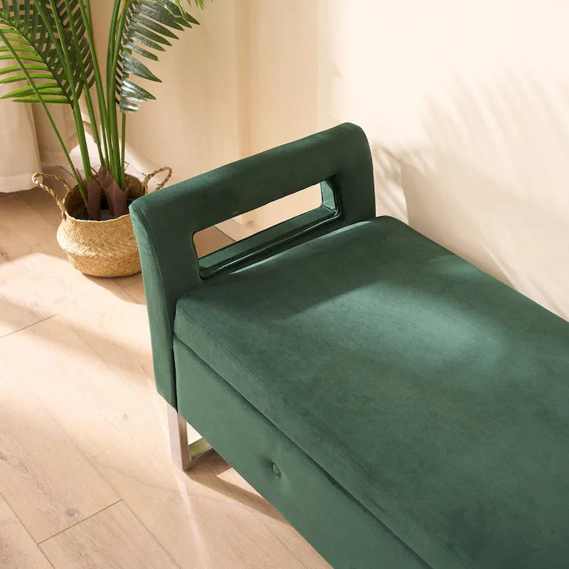 Banc de rangement en velours avec accoudoirs et structure en bois pour chambre à coucher (67,91 €)