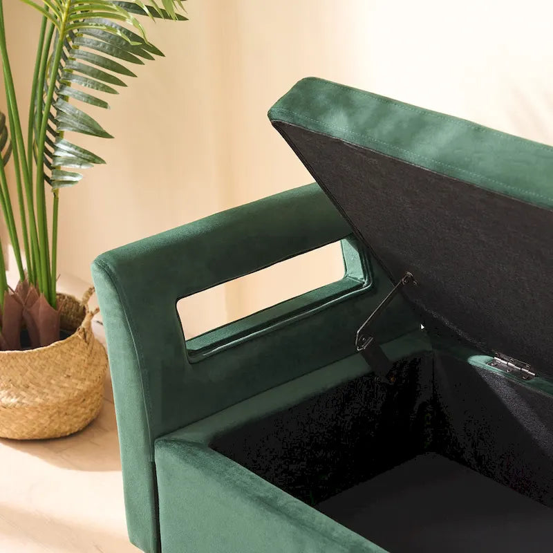 Banc de rangement en velours avec accoudoirs et structure en bois pour chambre à coucher (67,91 €)