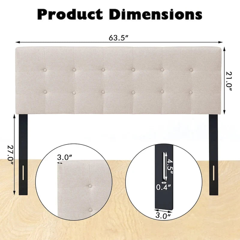 Tête de lit Gymax pour lit double/queen, revêtement en lin capitonné à boutons