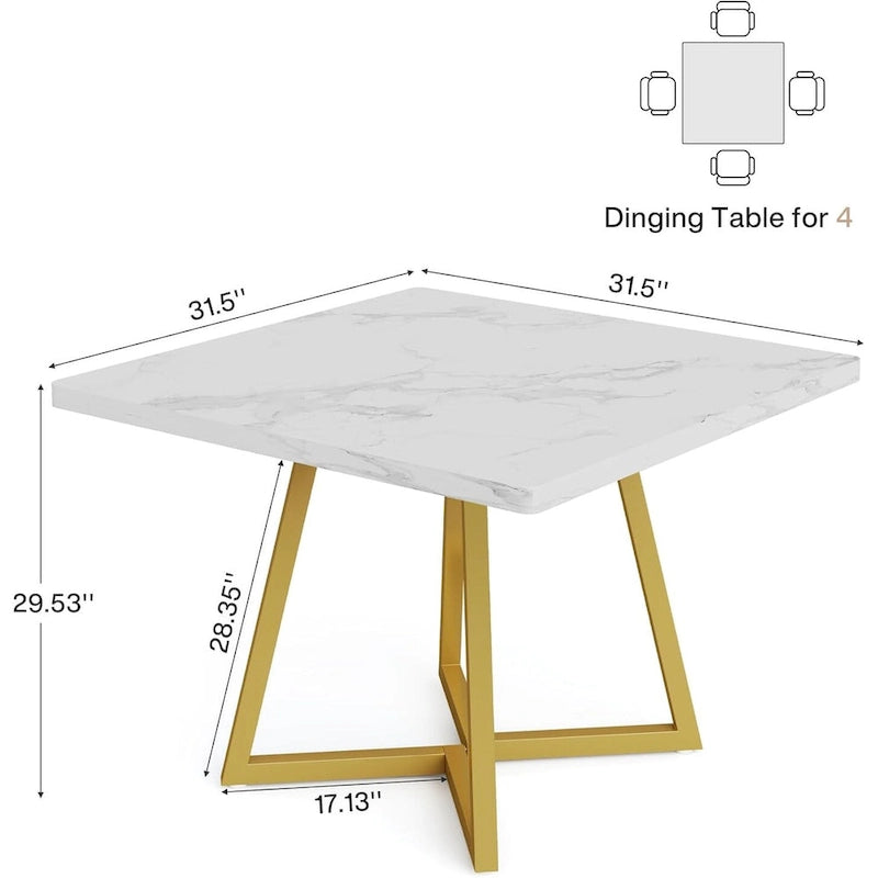 Table de salle à manger carrée de style industriel de 80 cm (31,5 pouces) avec piètement en métal