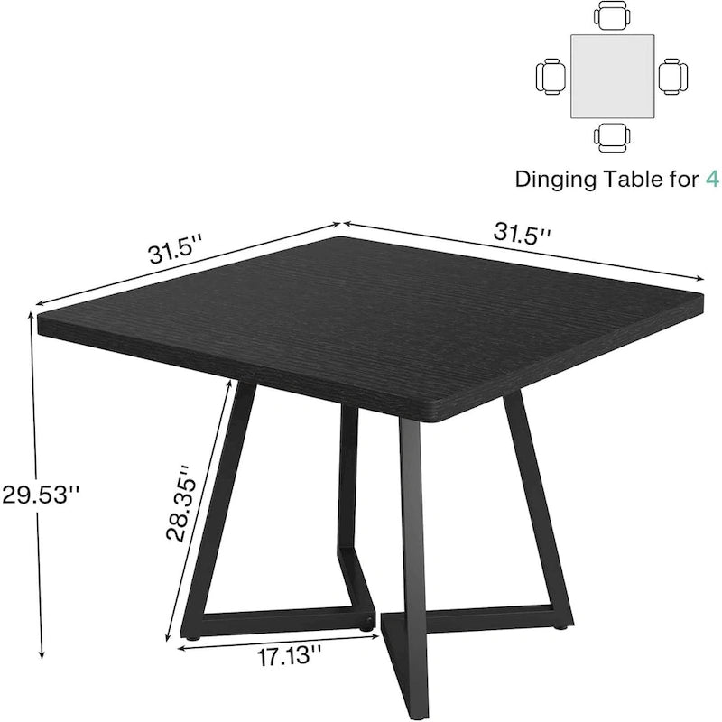 Table de salle à manger carrée de style industriel de 80 cm (31,5 pouces) avec piètement en métal