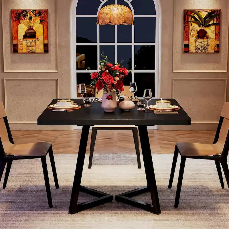 Table de salle à manger carrée de style industriel de 80 cm (31,5 pouces) avec piètement en métal
