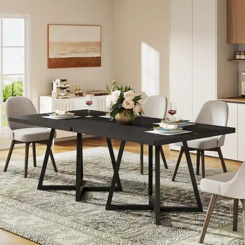 Table de salle à manger carrée de style industriel de 80 cm (31,5 pouces) avec piètement en métal