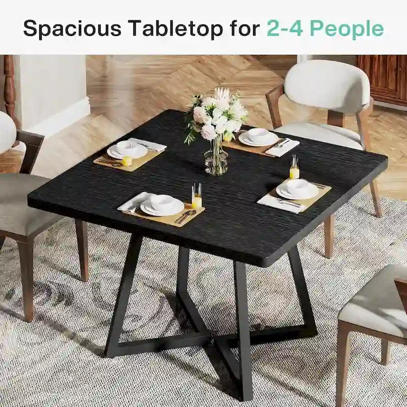 Table de salle à manger carrée de style industriel de 80 cm (31,5 pouces) avec piètement en métal