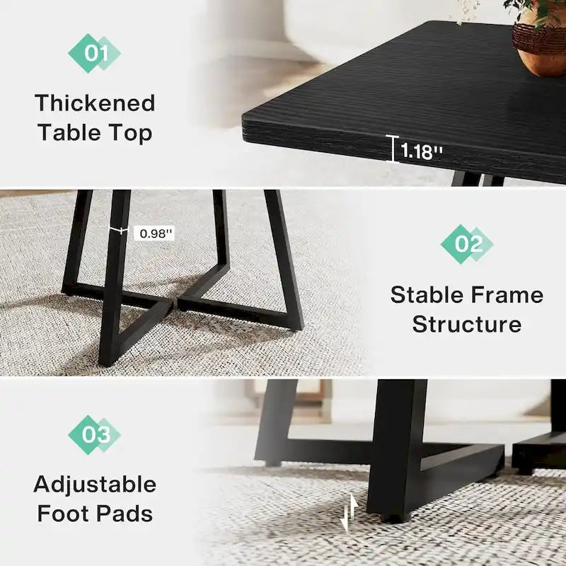Table de salle à manger carrée de style industriel de 80 cm (31,5 pouces) avec piètement en métal