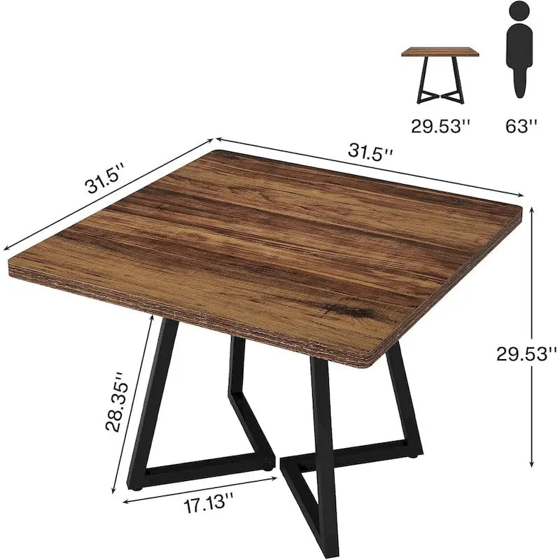 Table de salle à manger carrée de style industriel de 80 cm (31,5 pouces) avec piètement en métal