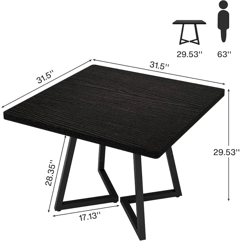 Table de salle à manger carrée de style industriel de 80 cm (31,5 pouces) avec piètement en métal