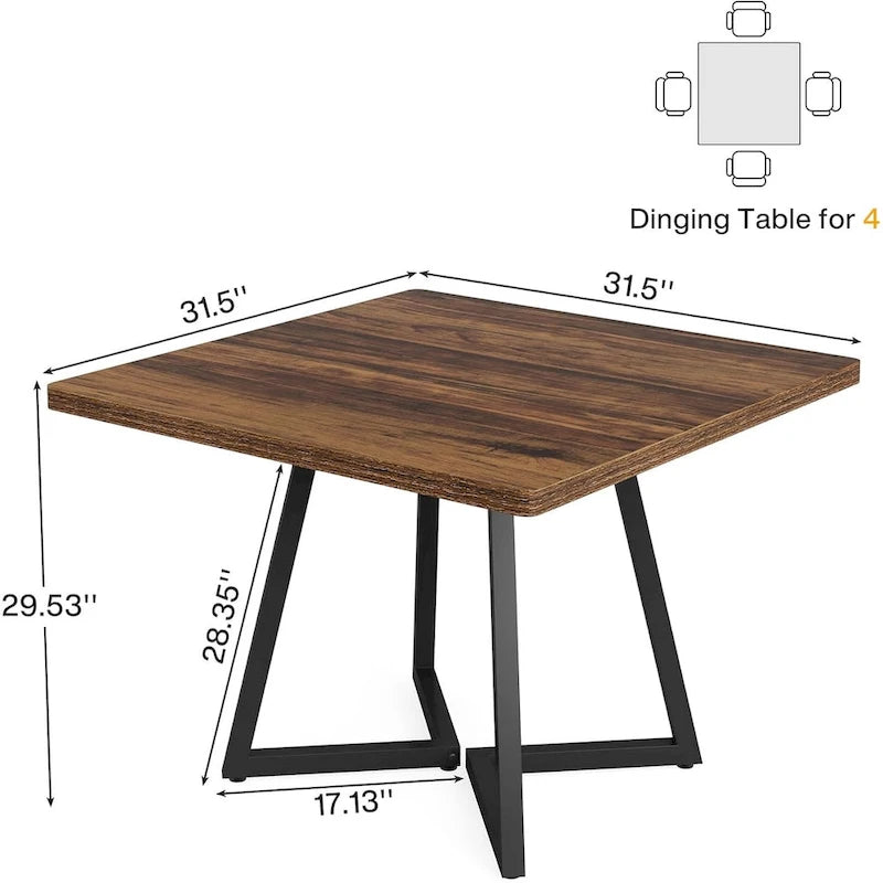 Table de salle à manger carrée de style industriel de 80 cm (31,5 pouces) avec piètement en métal
