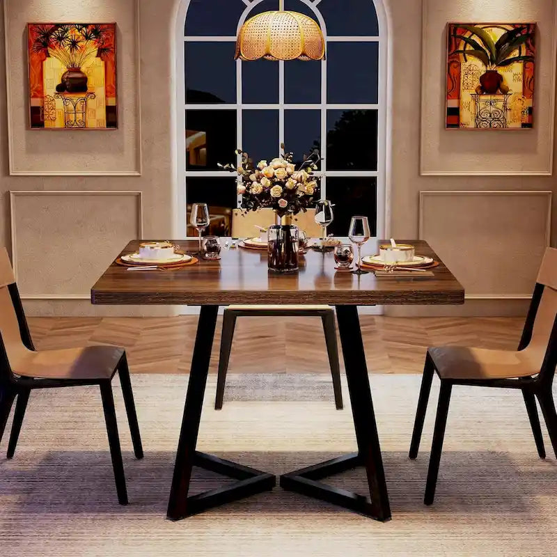 Table de salle à manger carrée de style industriel de 80 cm (31,5 pouces) avec piètement en métal