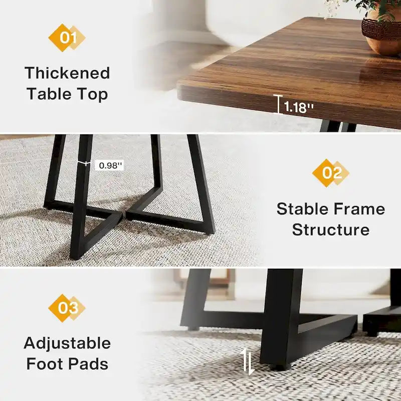 Table de salle à manger carrée de style industriel de 80 cm (31,5 pouces) avec piètement en métal