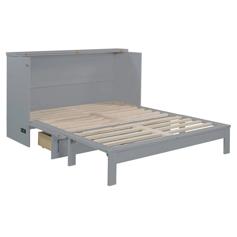 Lit escamotable pliable Queen Size avec tiroirs de rangement et port USB, lit mural gain de place