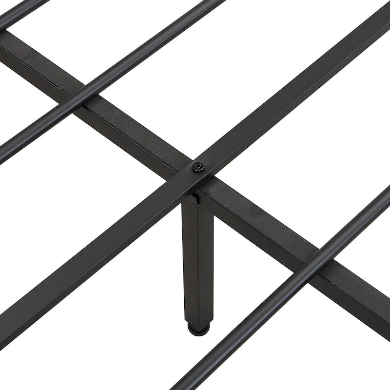 Lit plateforme en métal pleine grandeur avec tête de lit rembourrée avec rangement et doublure USB