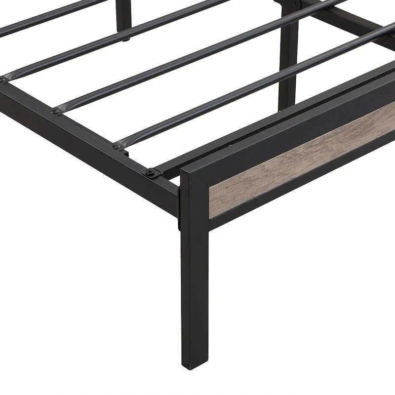 Lit plateforme en métal pleine grandeur avec tête de lit rembourrée avec rangement et doublure USB