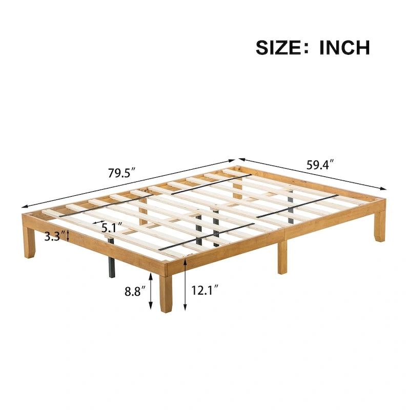 Lit plateforme en bois Queen Size avec sommier à lattes robustes pour chambre à coucher