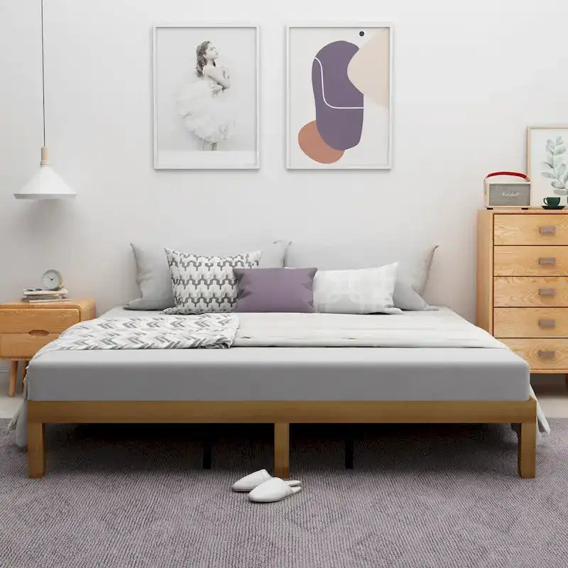 Lit plateforme en bois Queen Size avec sommier à lattes robustes pour chambre à coucher