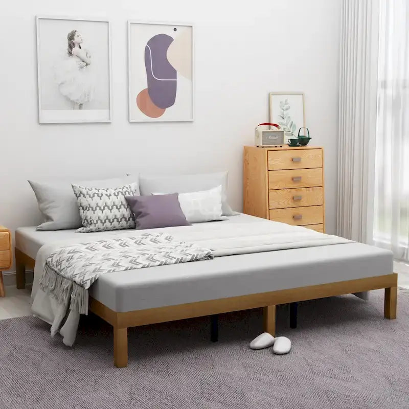 Lit plateforme en bois Queen Size avec sommier à lattes robustes pour chambre à coucher