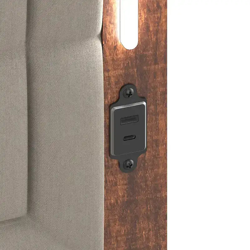 Lit plateforme avec tête de lit rembourrée et éclairage LED