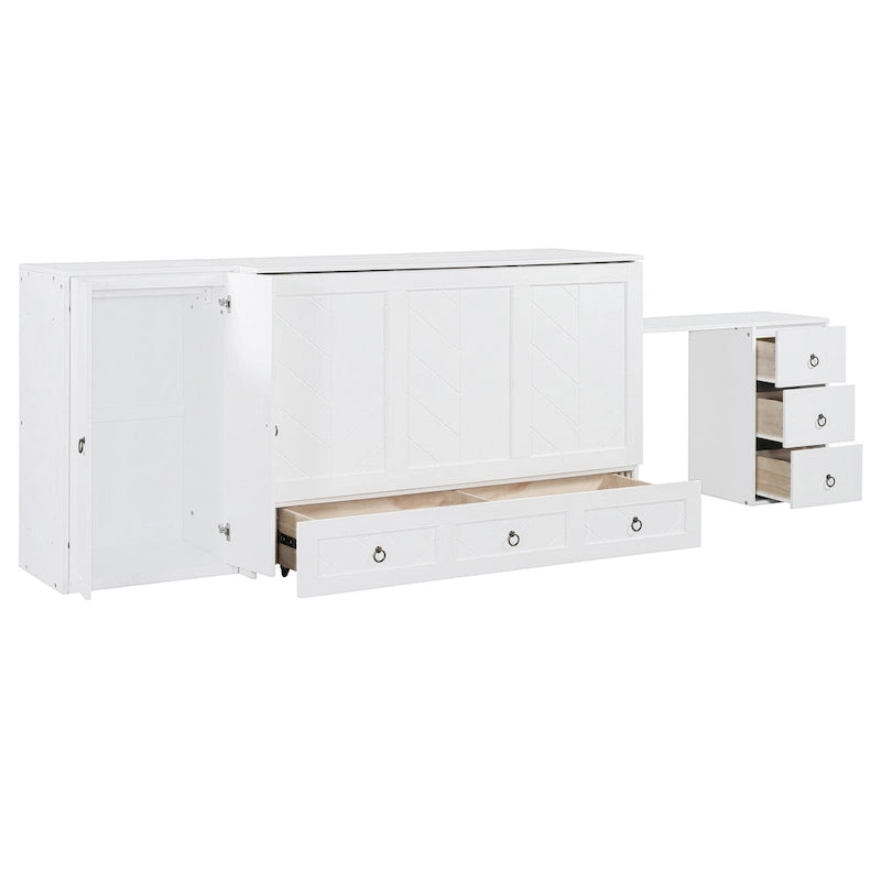 Lit escamotable Queen Size avec port USB, grand tiroir et bureau intégrés pour chambre à coucher