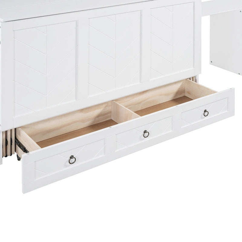 Lit escamotable Queen Size avec port USB, grand tiroir et bureau intégrés pour chambre à coucher