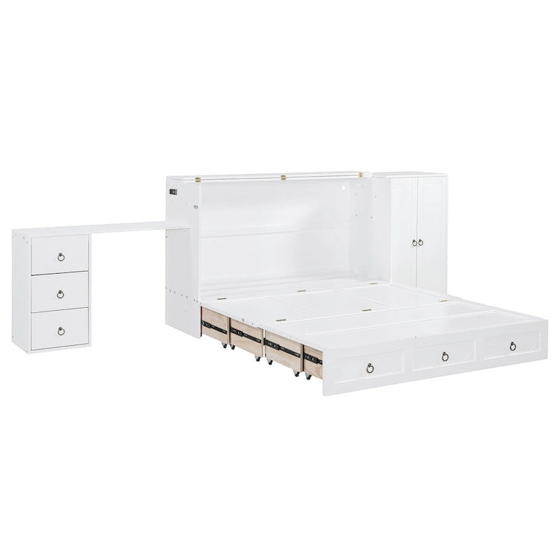 Lit escamotable Queen Size avec port USB, grand tiroir et bureau intégrés pour chambre à coucher