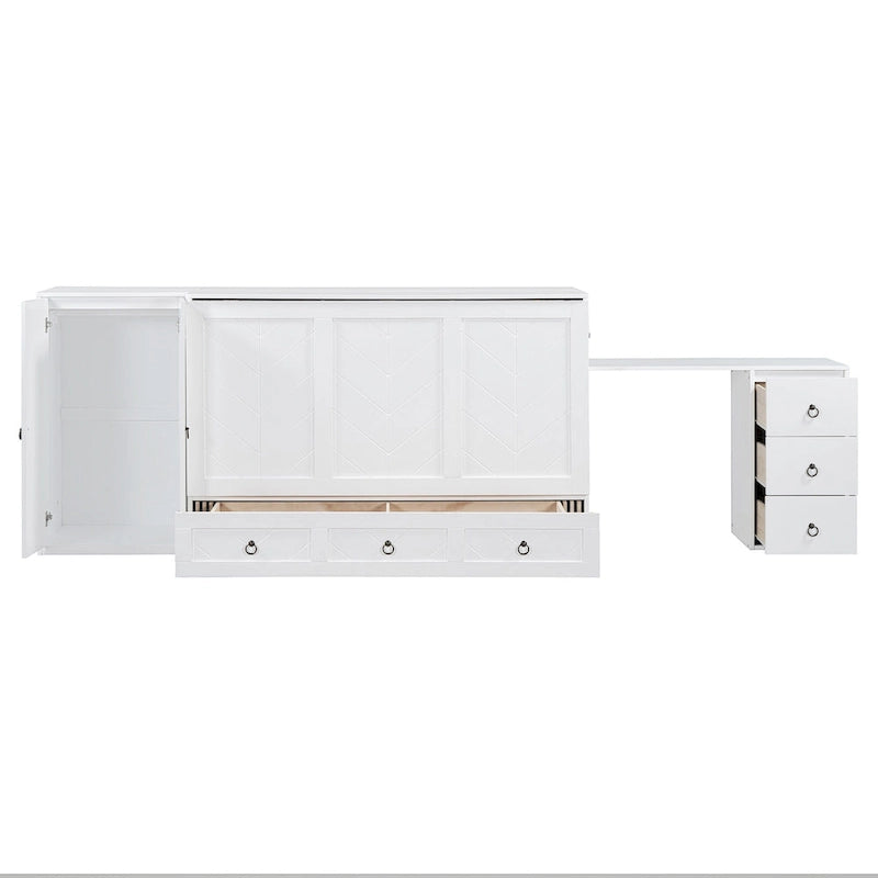 Lit escamotable Queen Size avec port USB, grand tiroir et bureau intégrés pour chambre à coucher