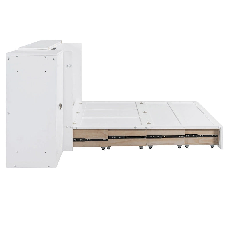 Lit escamotable Queen Size avec port USB, grand tiroir et bureau intégrés pour chambre à coucher