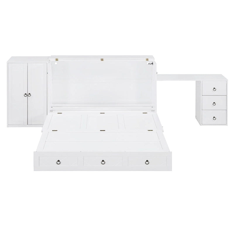 Lit escamotable Queen Size avec port USB, grand tiroir et bureau intégrés pour chambre à coucher