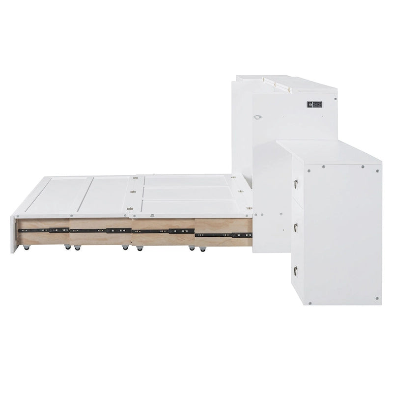 Lit escamotable Queen Size avec port USB, grand tiroir et bureau intégrés pour chambre à coucher