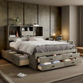 Lit plateforme moderne en bois avec tête de lit de rangement et 8 tiroirs pour chambre à coucher
