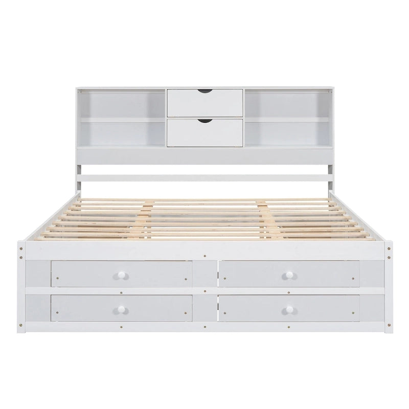 Lit plateforme moderne en bois avec tête de lit de rangement et 8 tiroirs pour chambre à coucher
