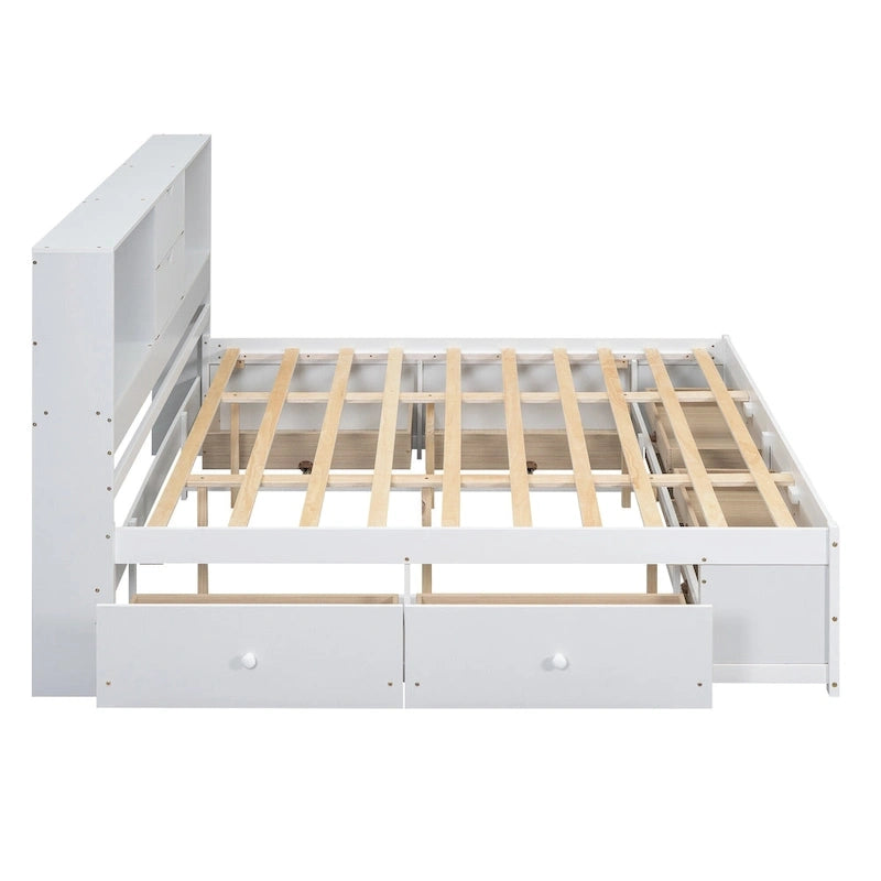 Lit plateforme moderne en bois avec tête de lit de rangement et 8 tiroirs pour chambre à coucher