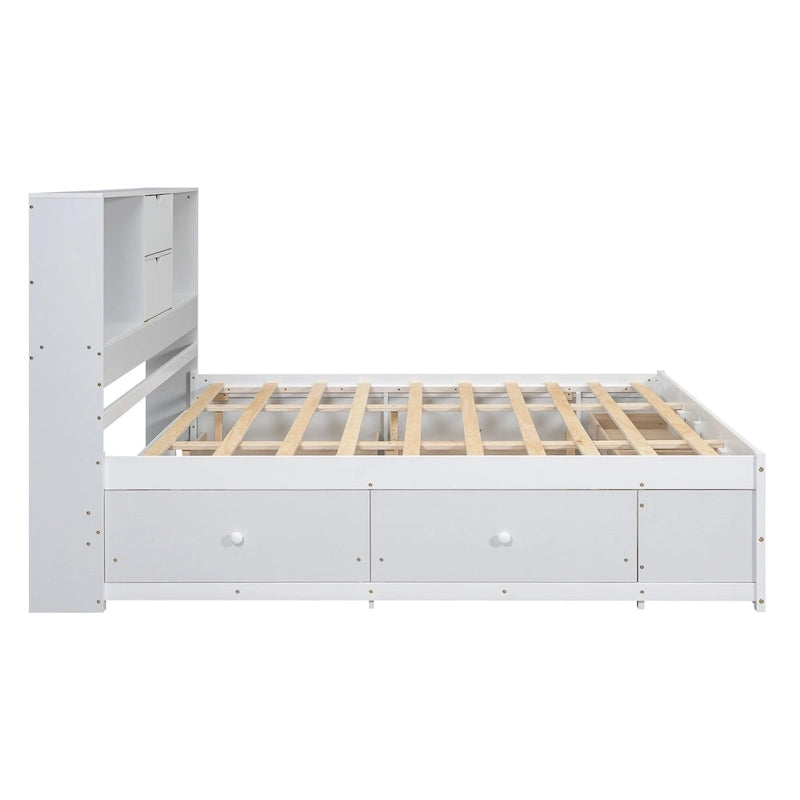 Lit plateforme moderne en bois avec tête de lit de rangement et 8 tiroirs pour chambre à coucher