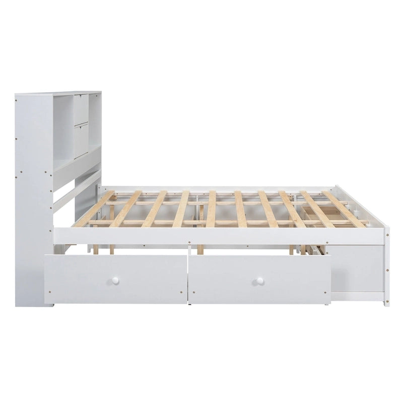 Lit plateforme moderne en bois avec tête de lit de rangement et 8 tiroirs pour chambre à coucher