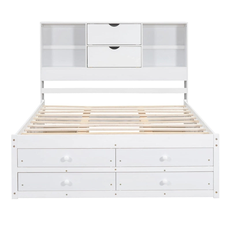 Lit plateforme moderne en bois avec tête de lit de rangement et 8 tiroirs pour chambre à coucher