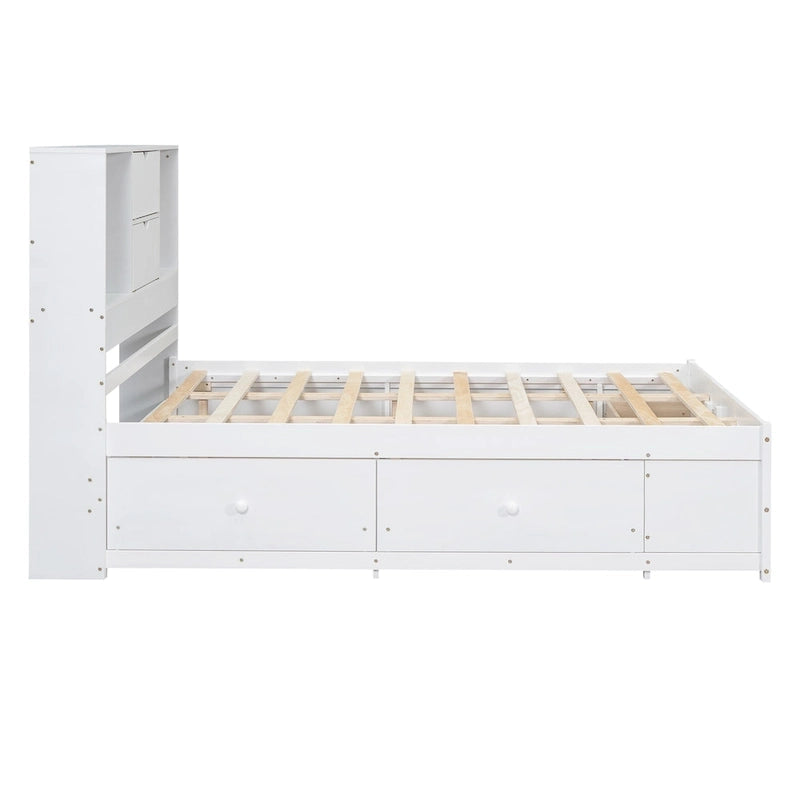 Lit plateforme moderne en bois avec tête de lit de rangement et 8 tiroirs pour chambre à coucher