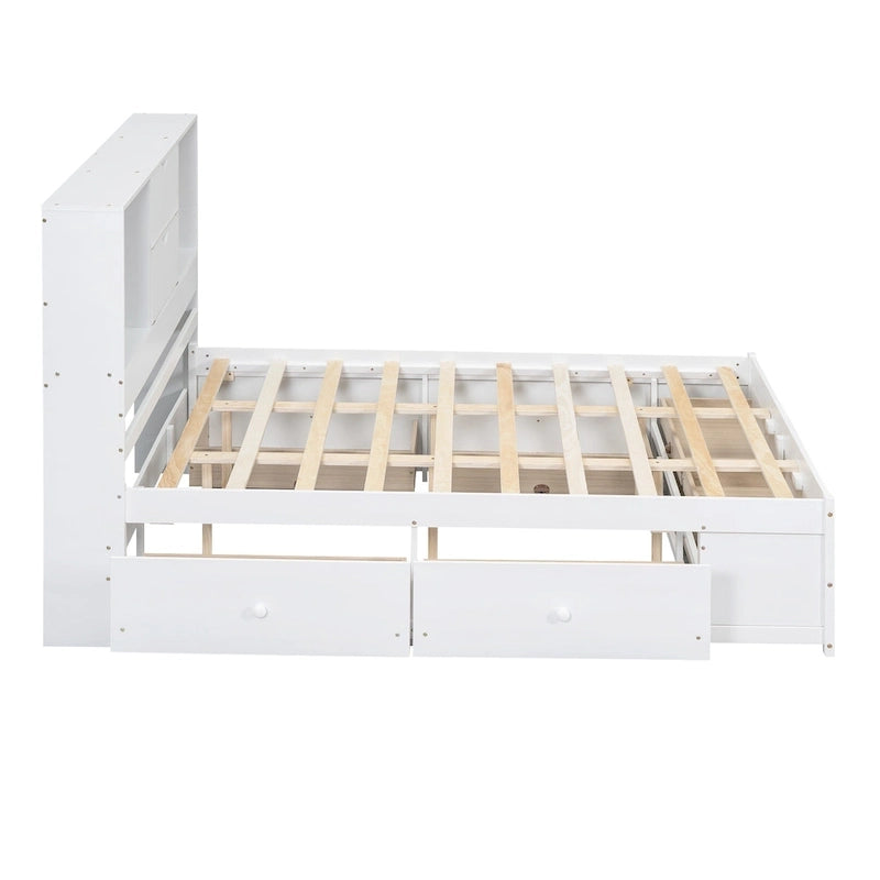 Lit plateforme moderne en bois avec tête de lit de rangement et 8 tiroirs pour chambre à coucher