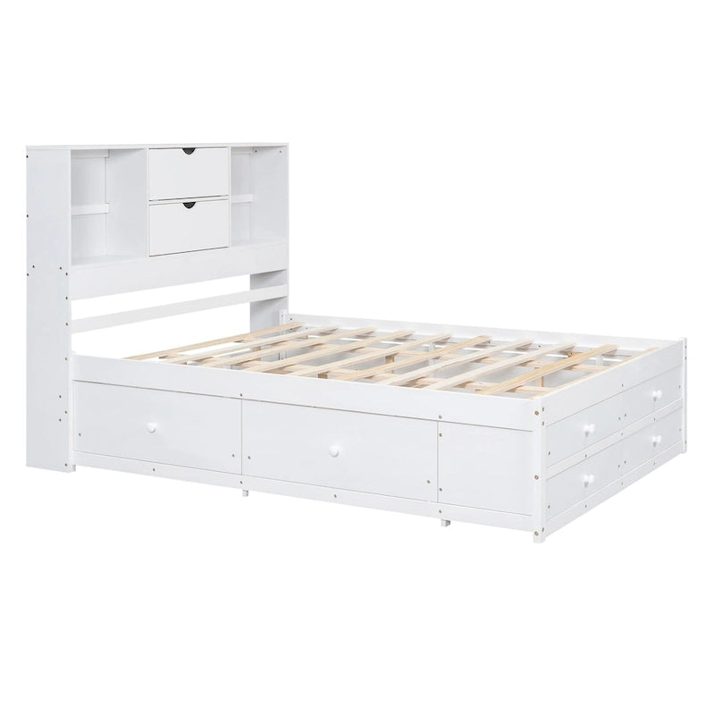 Lit plateforme moderne en bois avec tête de lit de rangement et 8 tiroirs pour chambre à coucher