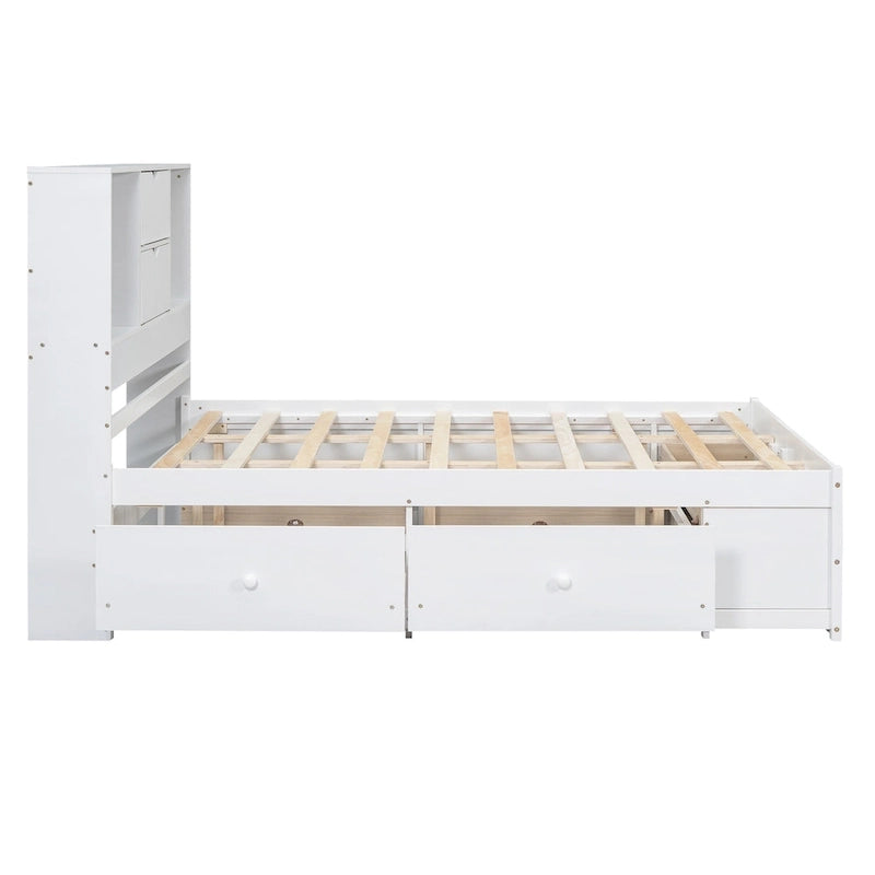 Lit plateforme moderne en bois avec tête de lit de rangement et 8 tiroirs pour chambre à coucher