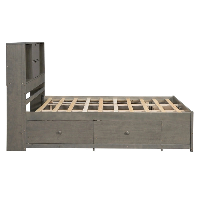 Lit plateforme moderne en bois avec tête de lit de rangement et 8 tiroirs pour chambre à coucher