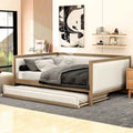 Lit de jour rembourré en bois, taille standard, avec lit gigogne et décoration cloutée