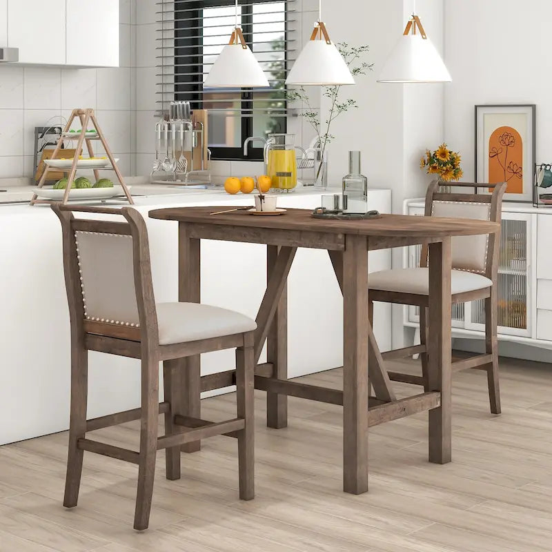 Ensemble de salle à manger rustique 3 pièces avec table à abattant et 2 chaises