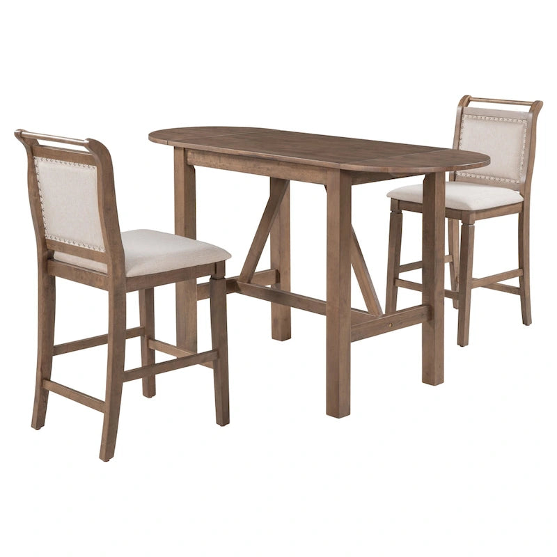 Ensemble de salle à manger rustique 3 pièces avec table à abattant et 2 chaises