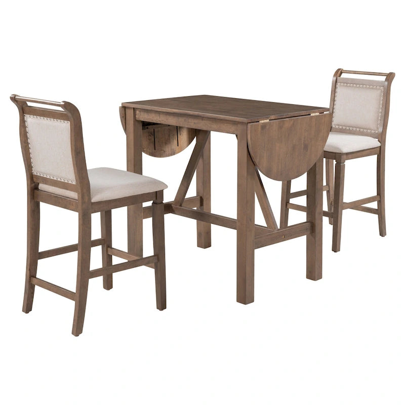 Ensemble de salle à manger rustique 3 pièces avec table à abattant et 2 chaises