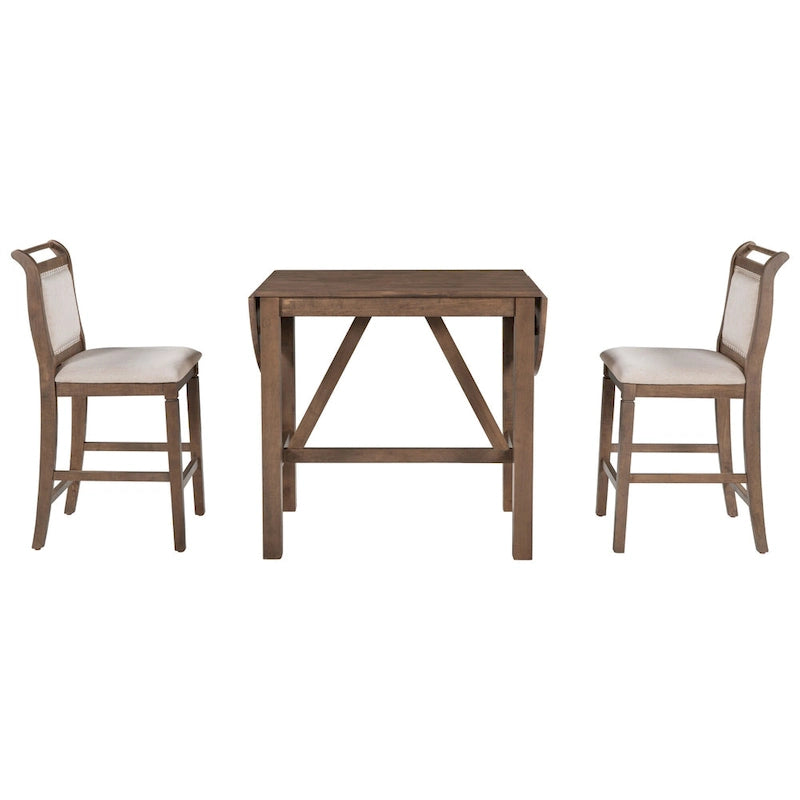 Ensemble de salle à manger rustique 3 pièces avec table à abattant et 2 chaises