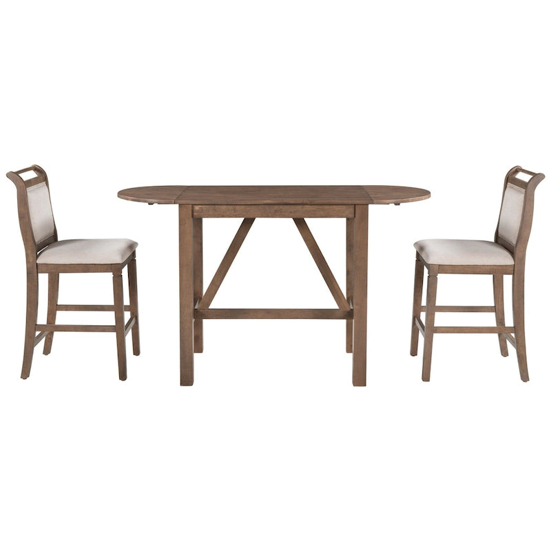 Ensemble de salle à manger rustique 3 pièces avec table à abattant et 2 chaises