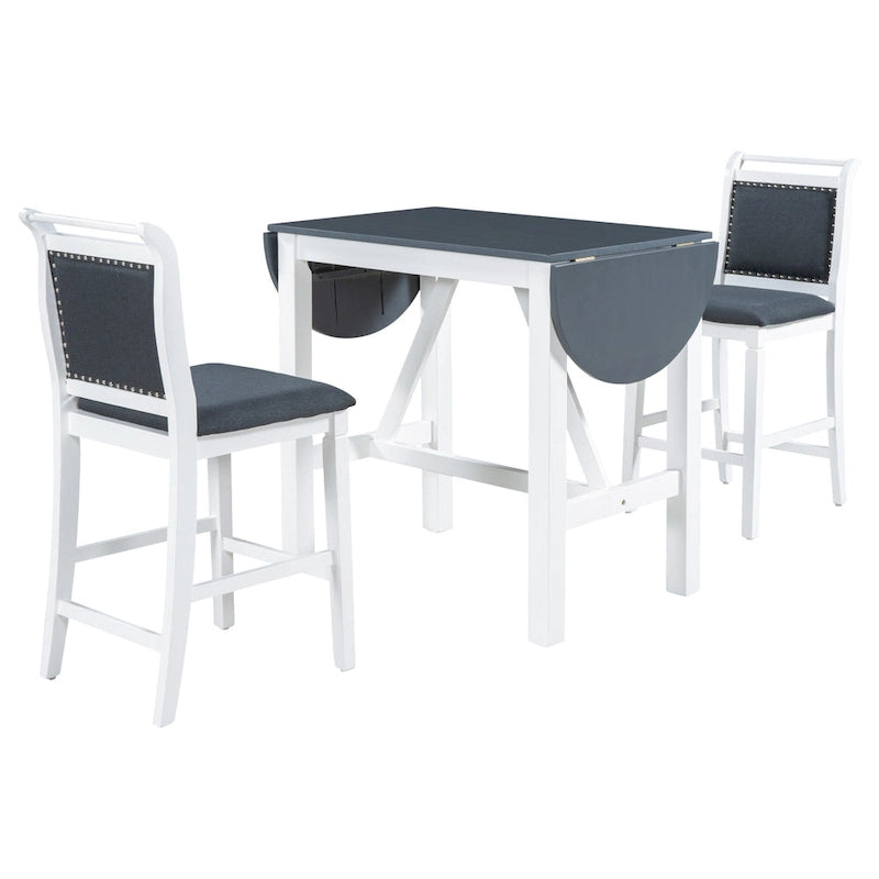Ensemble de salle à manger rustique 3 pièces avec table à abattant et 2 chaises