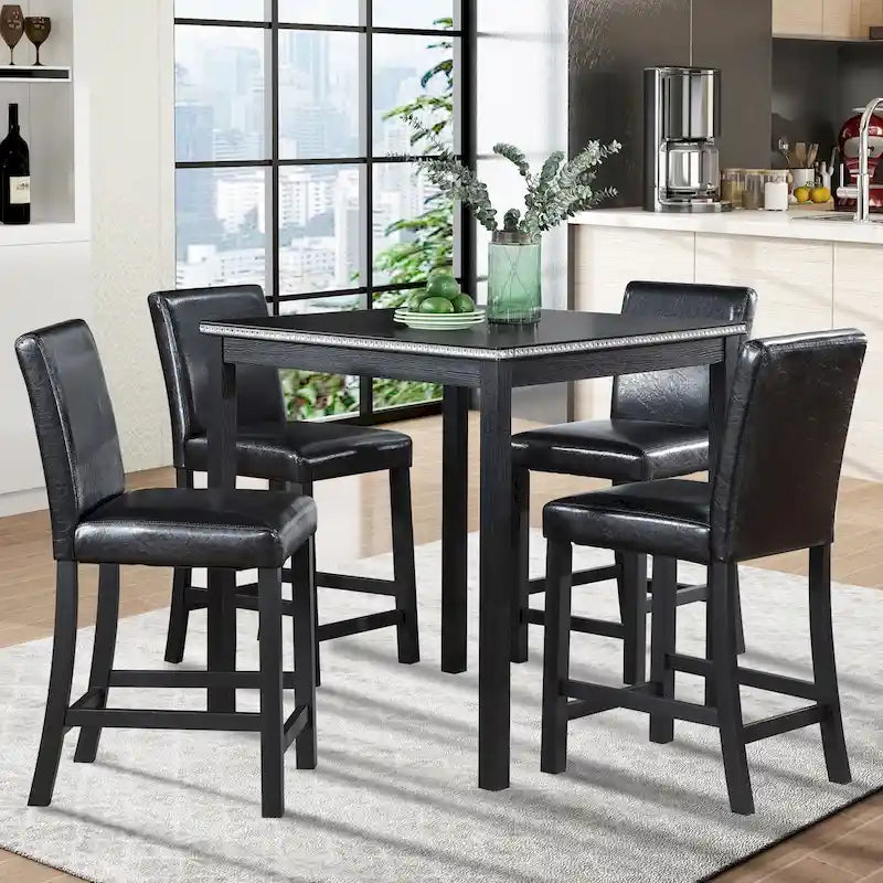 Ensemble de salle à manger moderne 5 pièces avec table carrée haute et 4 chaises rembourrées