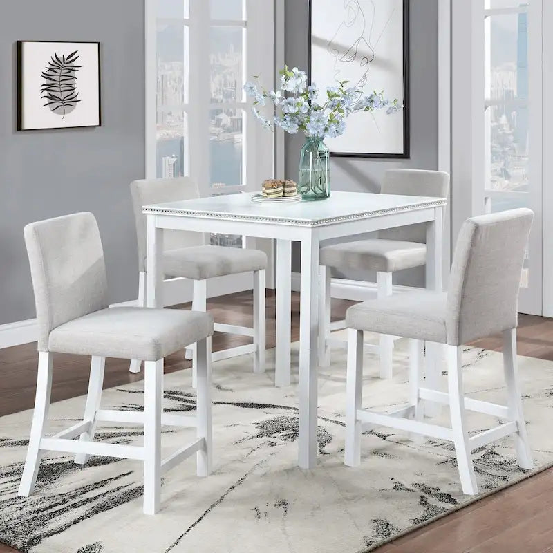 Ensemble de salle à manger moderne 5 pièces avec table carrée haute et 4 chaises rembourrées